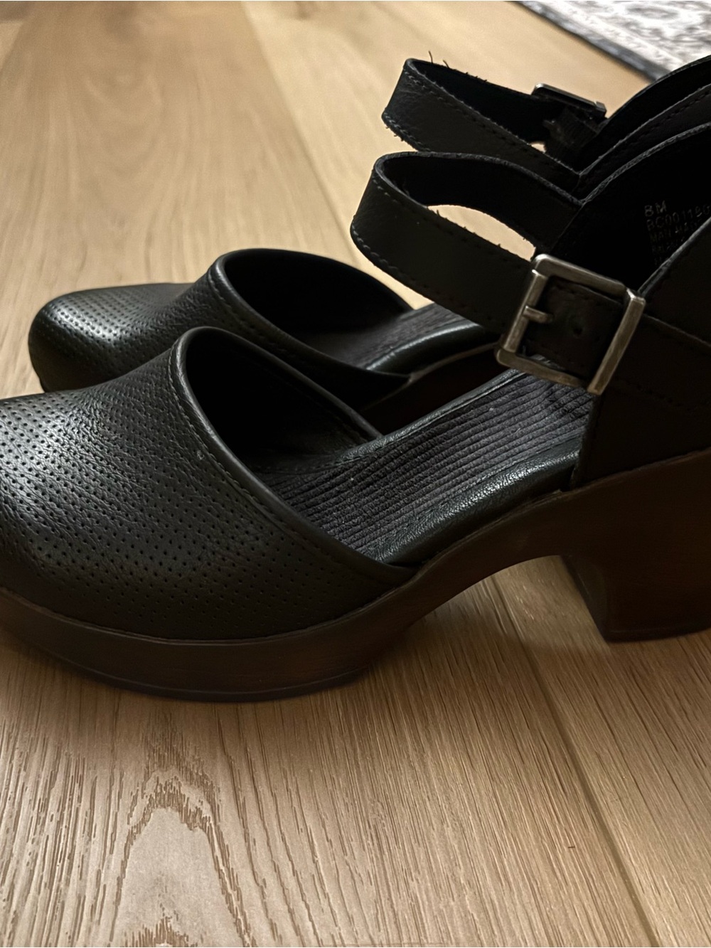 Mary Jane Black Perforated Heeled Mary Janes with Ankle Strap